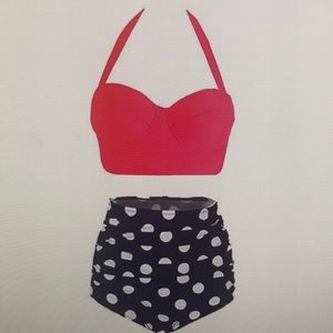 Cute high waisted bikini bottoms with pink top